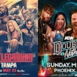 posters of AEW Double Or Nothing and NXT Battleground next to each other