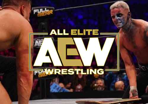 AEW logo in front of Darby Allin in a wrestling ring