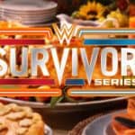 a WWE Survivor Series logo over a thanksgiving dinner setting