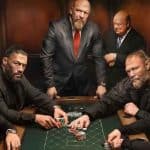 Cody Rhodes, Roman Reigns, HHH, Paul Heyman, Brock Lesnar, and CM Punk at a poker table